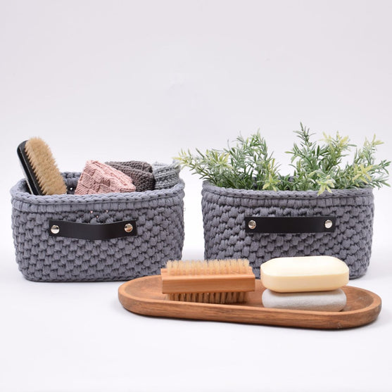 Oppbevaringskurv med lærbunn Rektangulær - Liten
3