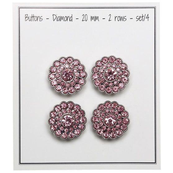 Bling Buttons - Small Stones - Pink - 4 pcs. - Go Handmade
2