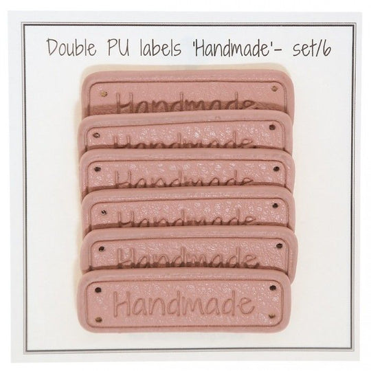 PU skinn merke med teksten "Handmade" 5 x 1,5 cm - Go Handmade