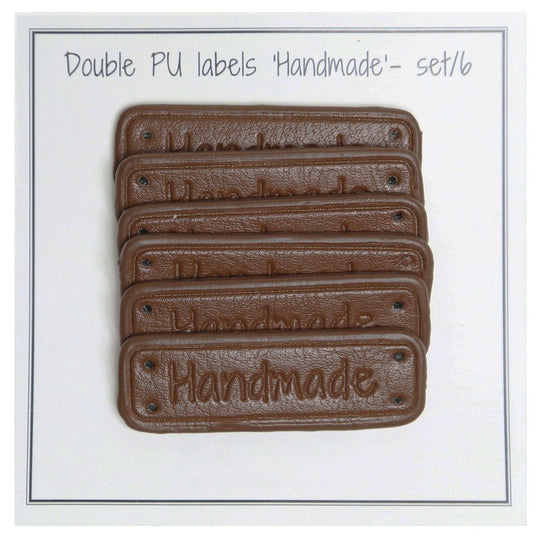 PU skinn merke med teksten "Handmade" 5 x 1,5 cm - Go Handmade