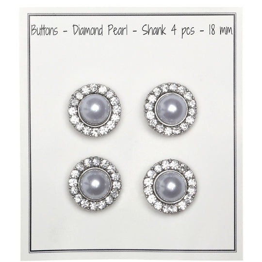 Pearl Buttons w. Stones - Silver - Multiple Sizes - Go Handmade